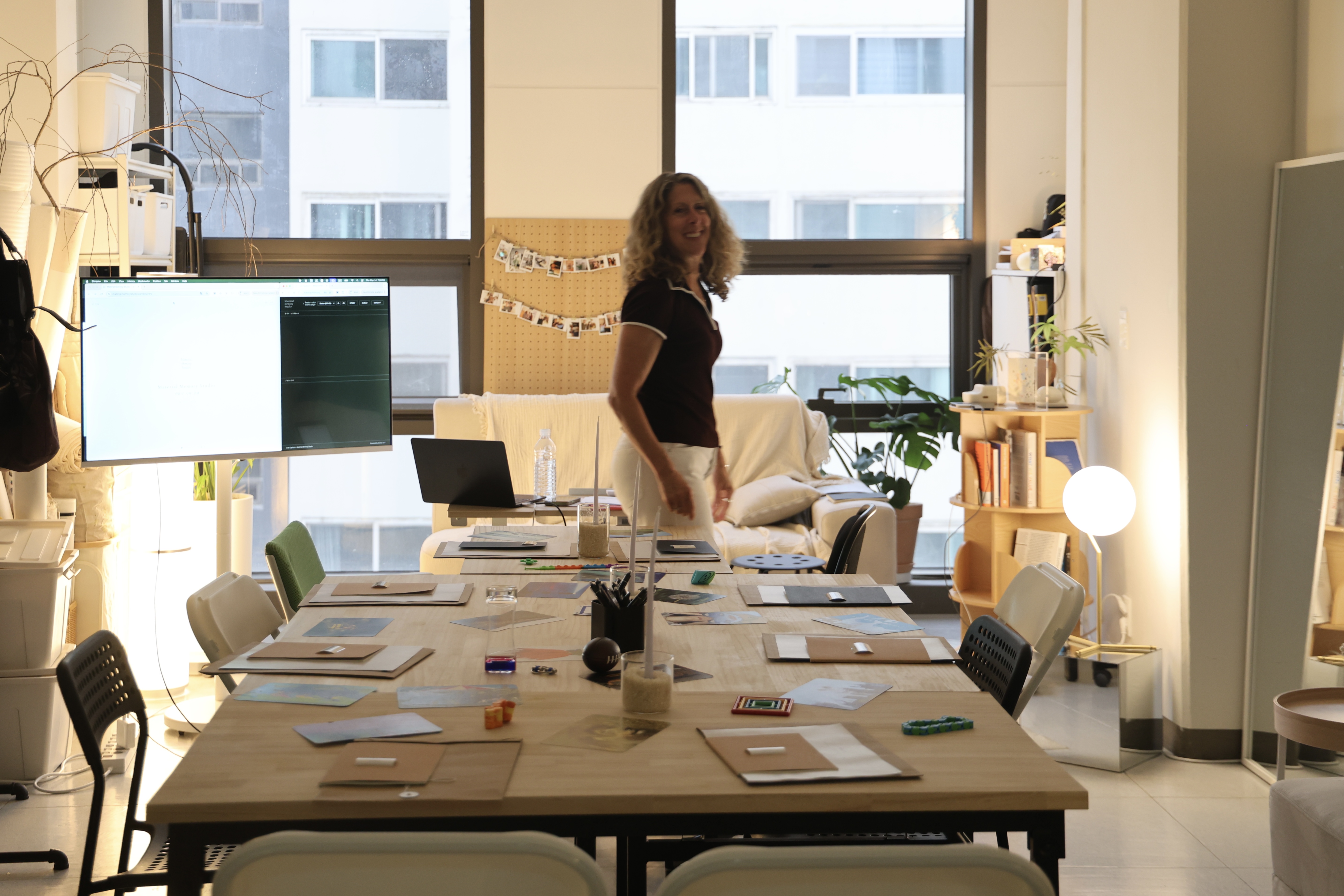 Caroline Zwicker setting up at the workshop table