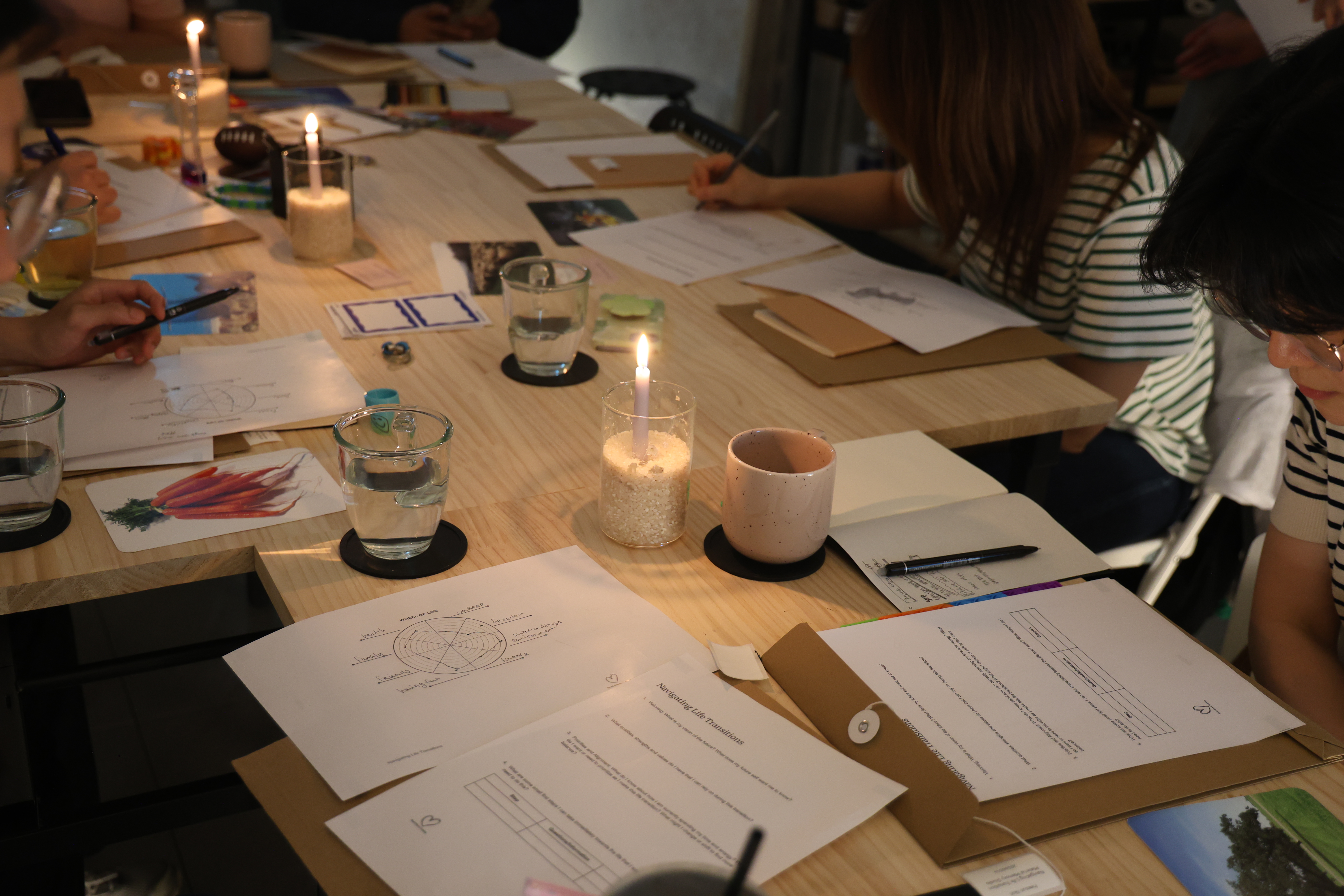 Group gathered around the table, engaged in activity