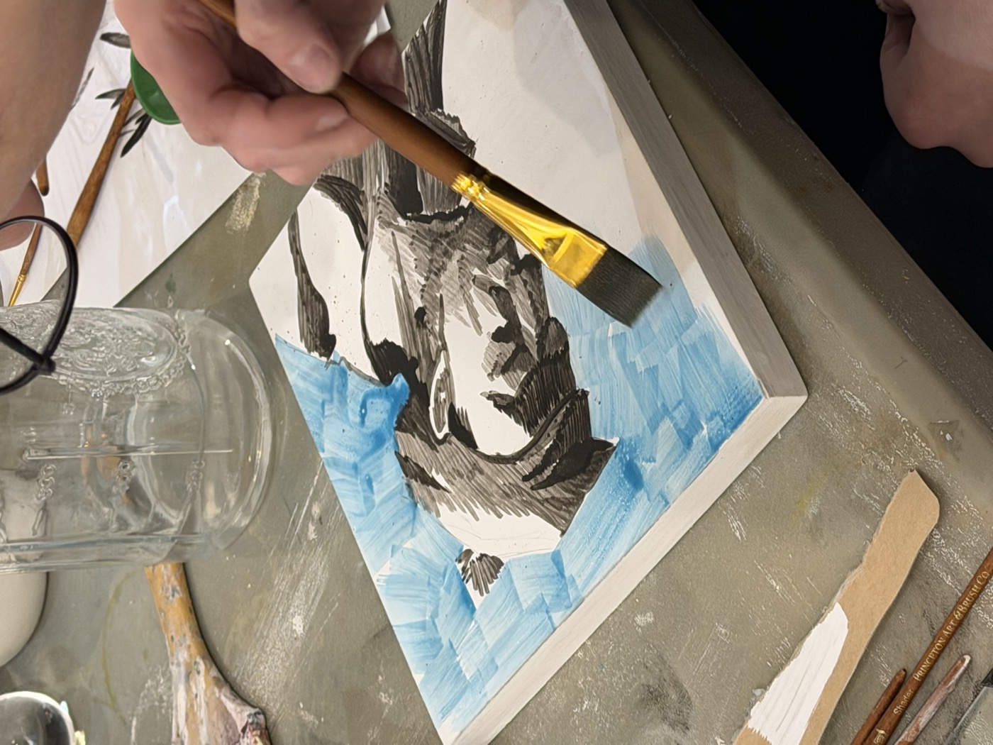 Painting in progress on gesso panel
