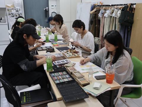 Pastel drawing session at the studio — Material Lab × AI Archiving, July 8, 2026
