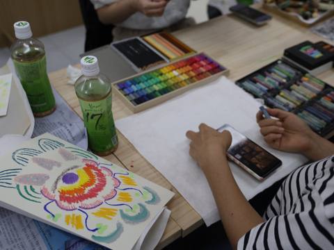 Pastel drawing in progress — Material Lab × AI Archiving, July 8, 2026