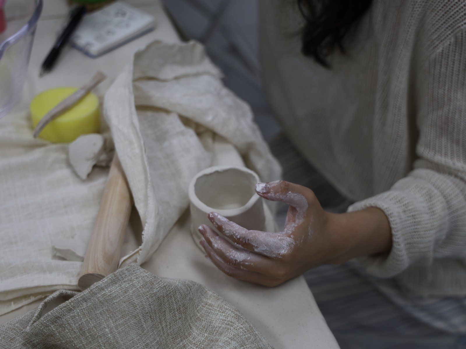 Shaping a small ceramic vessel — Material Lab × AI Archiving, July 8, 2026