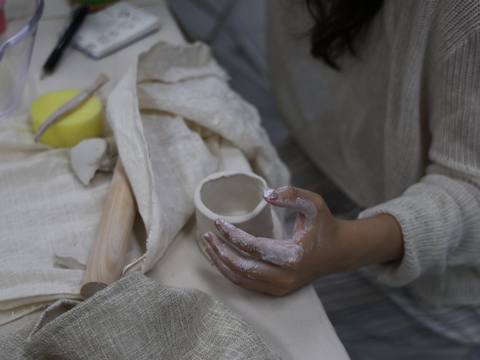 Shaping a small ceramic vessel — Material Lab × AI Archiving, July 8, 2026
