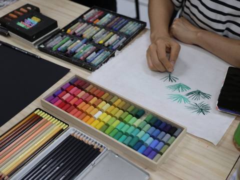 Pastel drawing — pine leaves study — Material Lab × AI Archiving, July 8, 2026