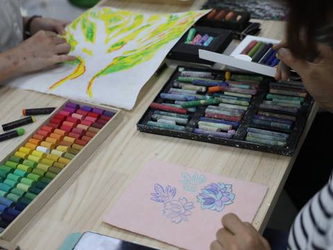 Pastel drawings in progress — Material Lab × AI Archiving, July 8, 2026