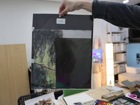 A participant's framed pastel work — Material Lab × AI Archiving, July 8, 2026
