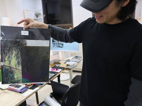 Showing a finished pastel drawing — Material Lab × AI Archiving, July 8, 2026