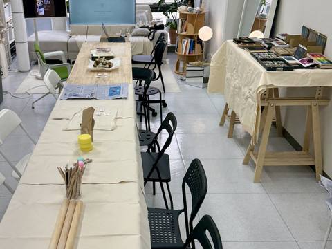 Materials and studio setup before the session — Material Lab × AI Archiving, July 15, 2026