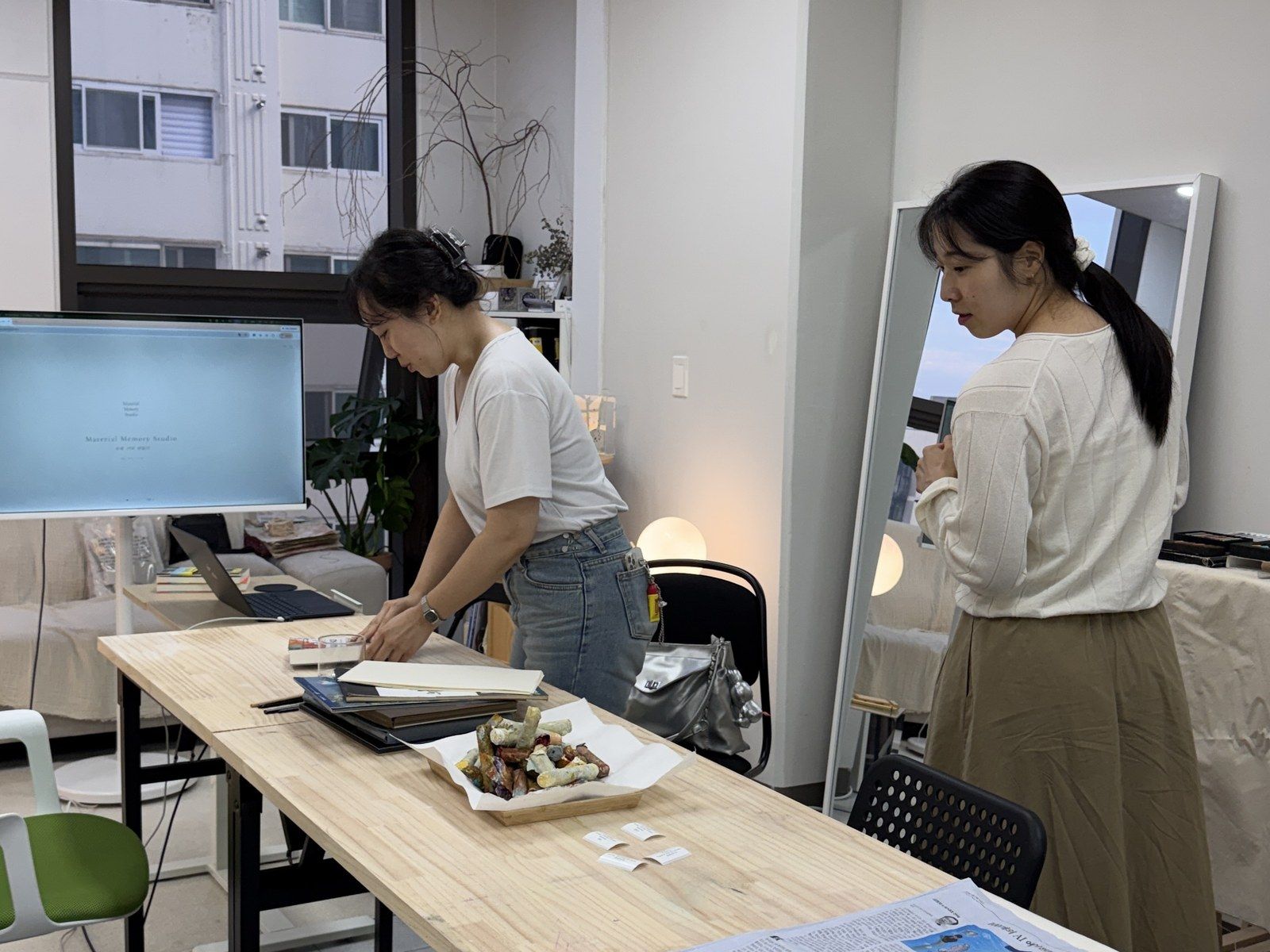 Participants at the studio desk — Material Lab × AI Archiving, July 15, 2026