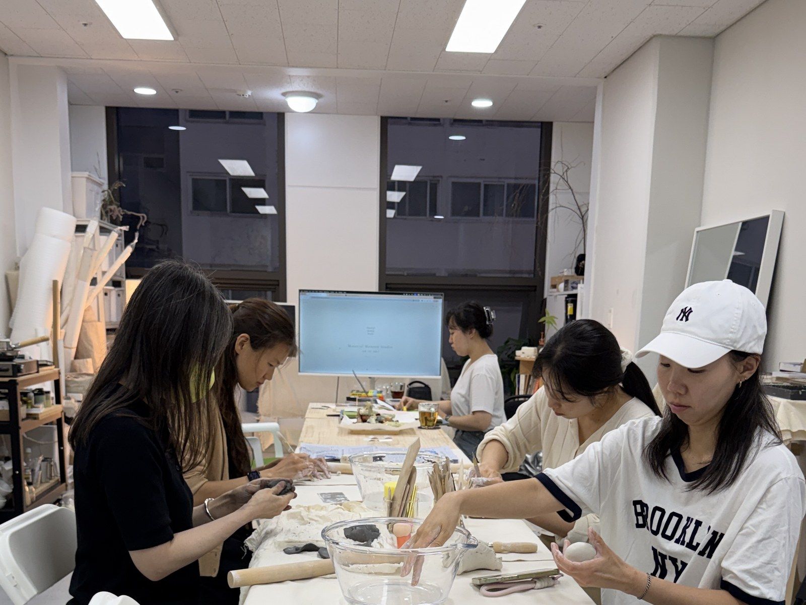 The clay session with participants at work — Material Lab × AI Archiving, July 15, 2026