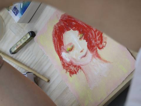 A close-up pastel portrait drawing — Material Lab × AI Archiving, July 15, 2026