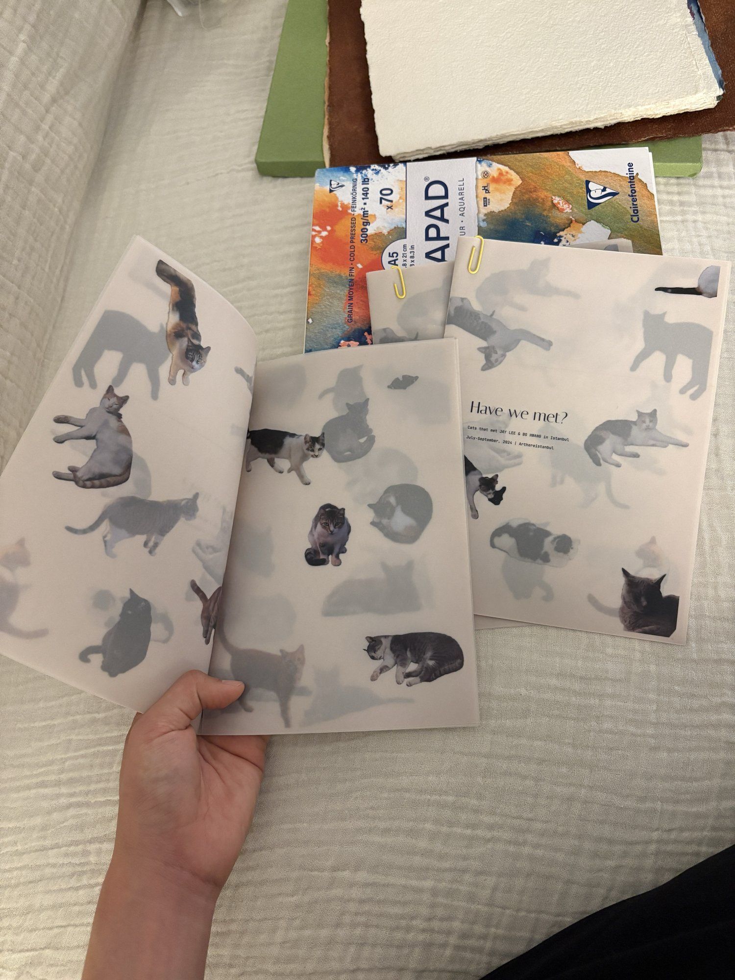 테이블에 펼쳐진 원재료 안료·바인더 샘플